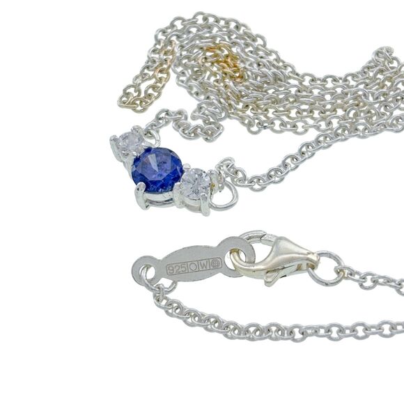 Vintage Sterling Silver Blue Tanzanite Cubic Zirconia Necklace 18.75" - Picture 5 of 5